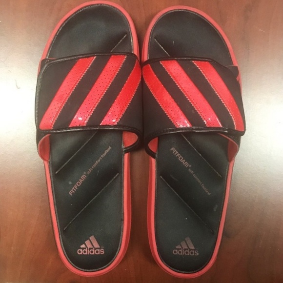 adidas red and black slides